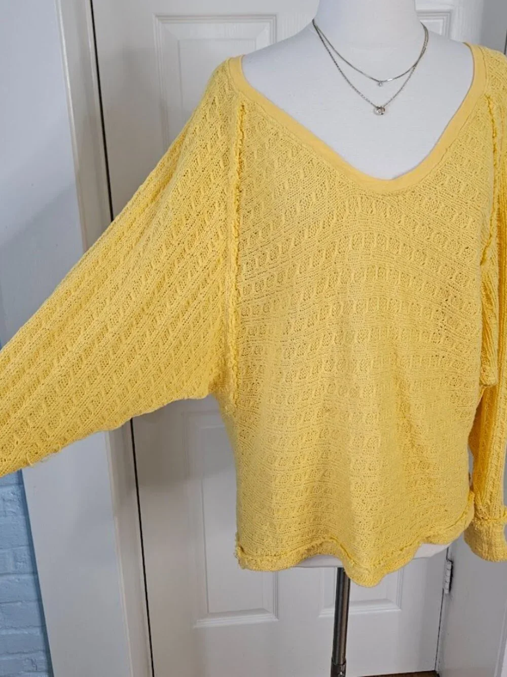 Free People Yellow Knit Sweater Cotton Dolman Sleeve Oversized We The Free Small